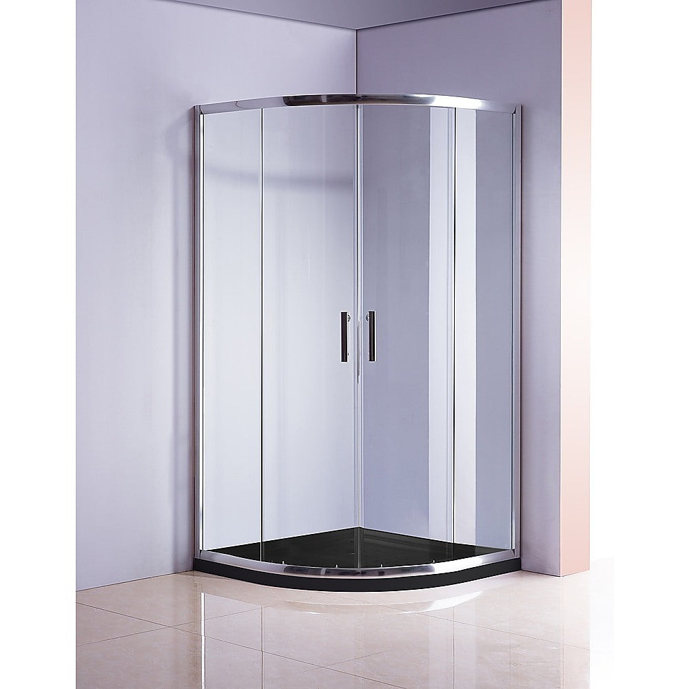 100 x 100cm Chrome Rounded Sliding 6mm Curved Shower Screen with Black Base - SILBERSHELL