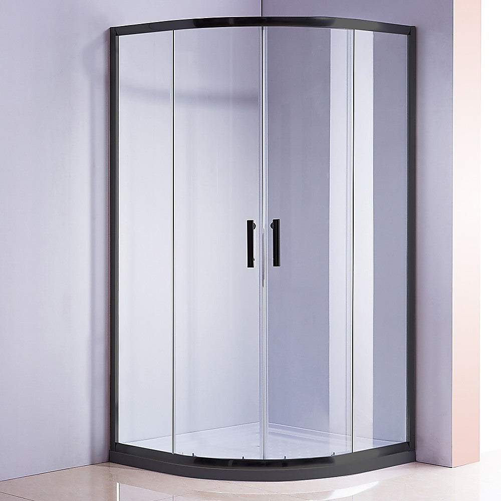 100 x 100cm Black Rounded Sliding 6mm Curved Shower Screen with White Base - SILBERSHELL