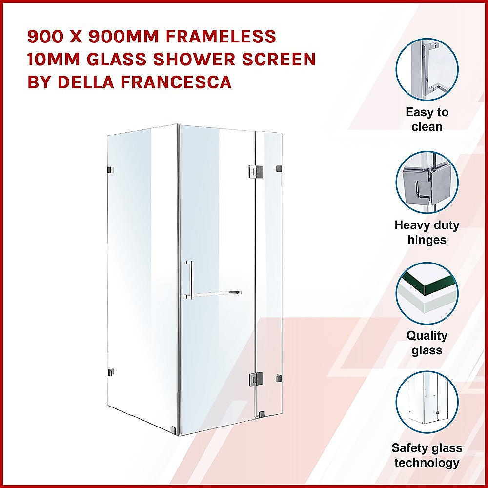 900 x 900mm Frameless 10mm Glass Shower Screen By Della Francesca - SILBERSHELL