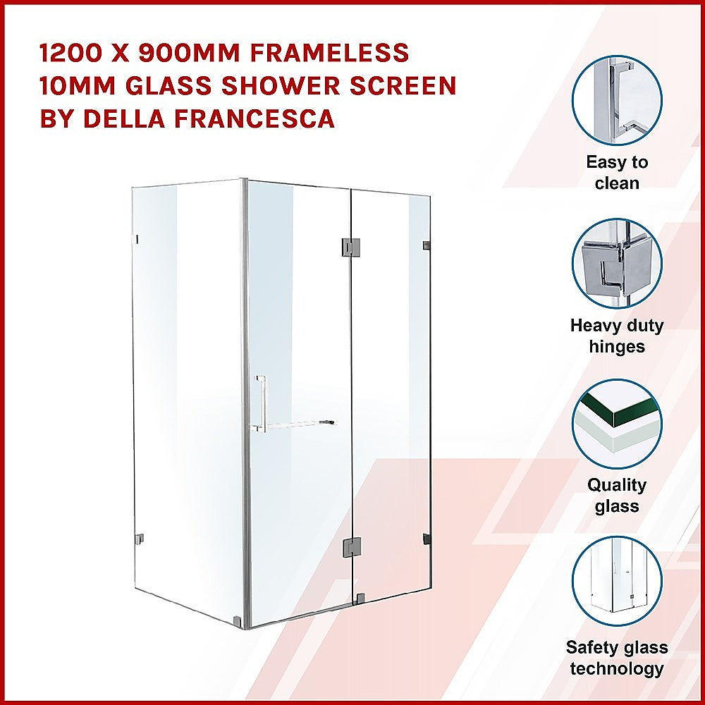 1200 x 900mm Frameless 10mm Glass Shower Screen By Della Francesca - SILBERSHELL