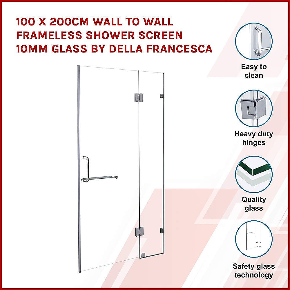 120 x 200cm Wall to Wall Frameless Shower Screen 10mm Glass By Della Francesca - SILBERSHELL