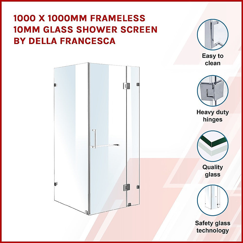 1000 x 1000mm Frameless 10mm Glass Shower Screen By Della Francesca - SILBERSHELL