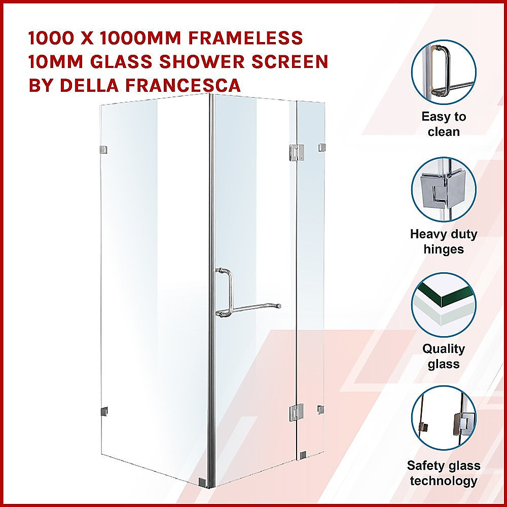 1000 x 1000mm Frameless 10mm Glass Shower Screen By Della Francesca - SILBERSHELL