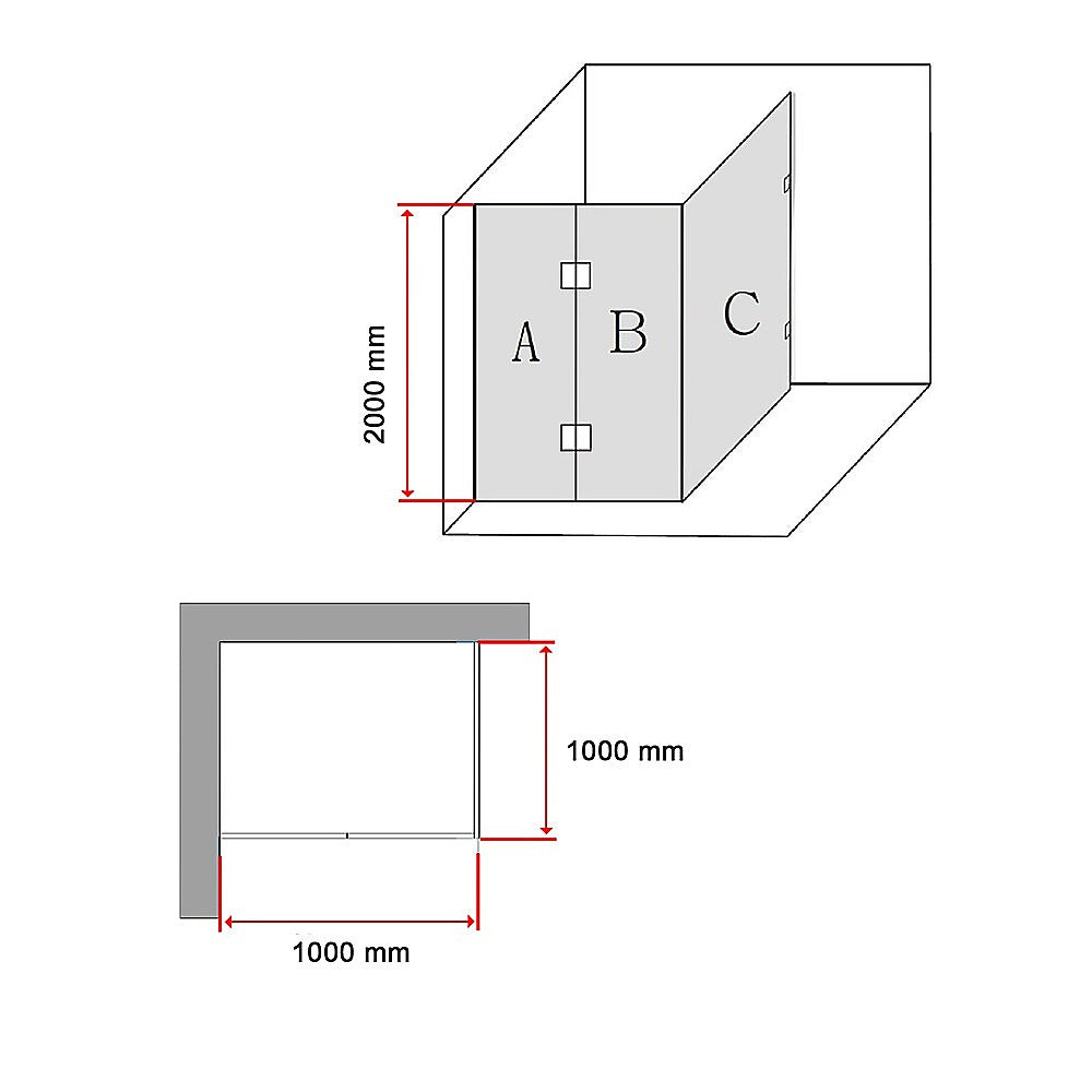 1000 x 1000mm Frameless 10mm Glass Shower Screen By Della Francesca - SILBERSHELL