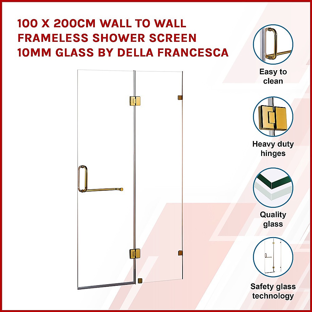 100 x 200cm Wall to Wall Frameless Shower Screen 10mm Glass By Della Francesca - SILBERSHELL