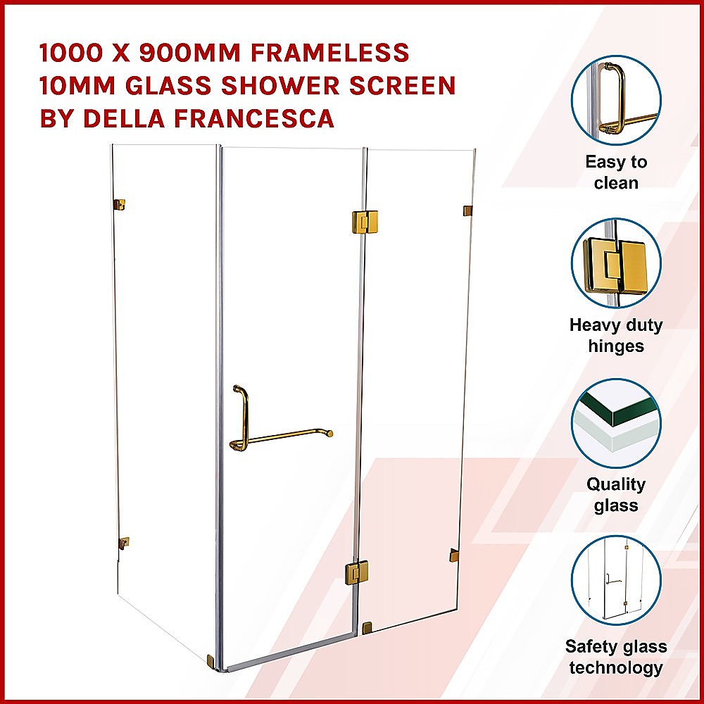 1000 x 900mm Frameless 10mm Glass Shower Screen By Della Francesca - SILBERSHELL