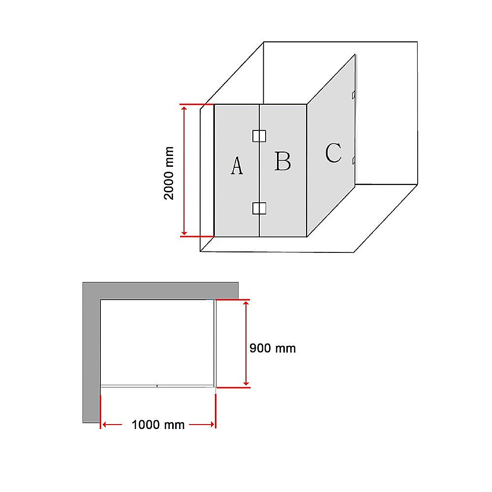 1000 x 900mm Frameless 10mm Glass Shower Screen By Della Francesca - SILBERSHELL