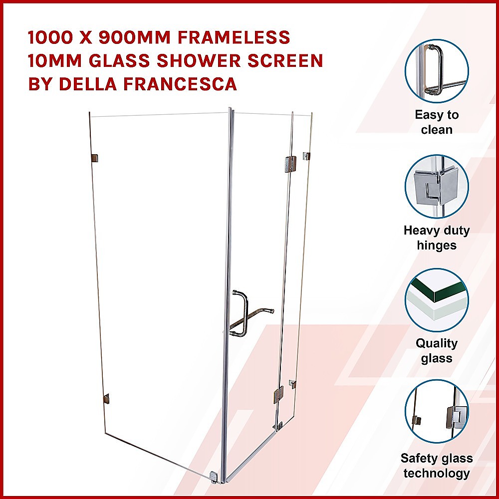 1000 x 900mm Frameless 10mm Glass Shower Screen By Della Francesca - SILBERSHELL