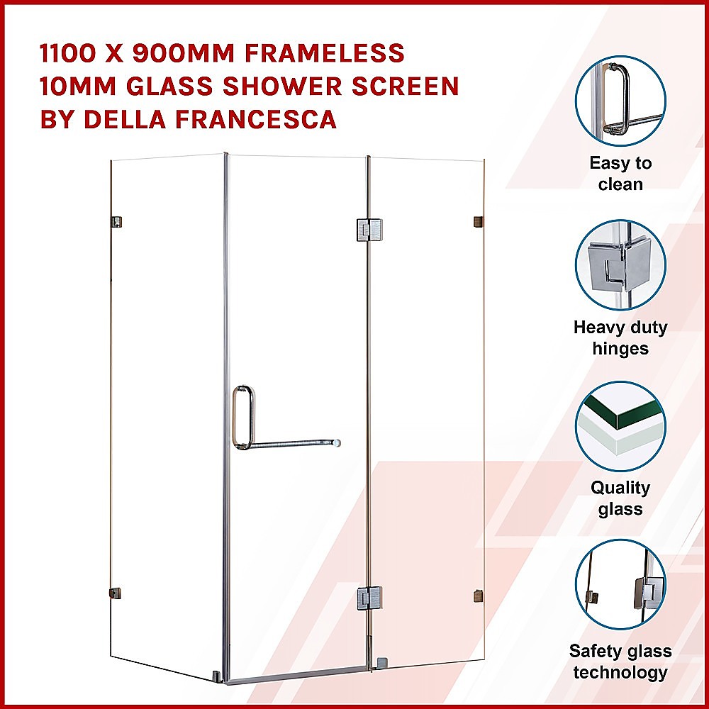 1100 x 900mm Frameless 10mm Glass Shower Screen By Della Francesca - SILBERSHELL