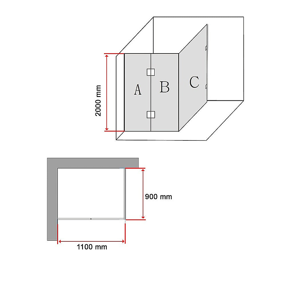 1100 x 900mm Frameless 10mm Glass Shower Screen By Della Francesca - SILBERSHELL