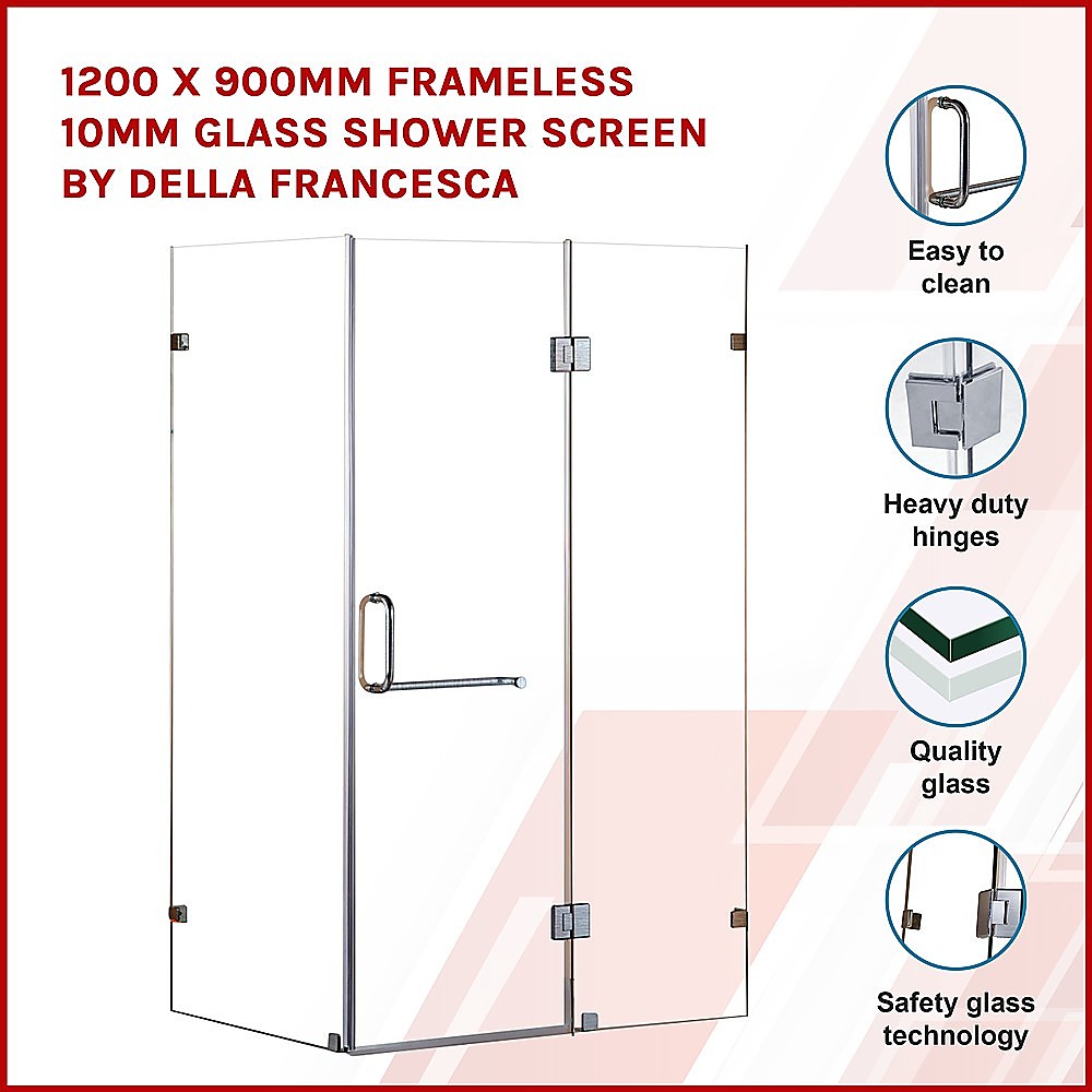 1200 x 900mm Frameless 10mm Glass Shower Screen By Della Francesca - SILBERSHELL