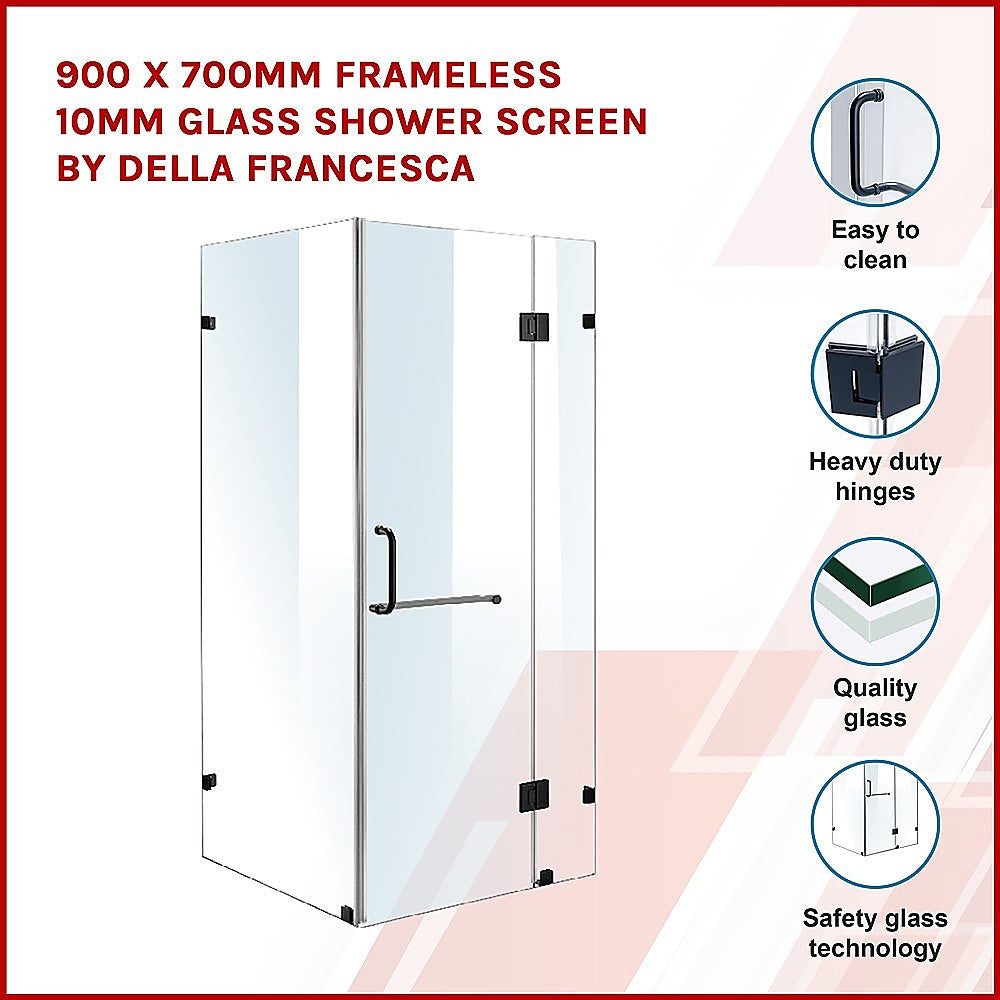 900 x 700mm Frameless 10mm Glass Shower Screen By Della Francesca - SILBERSHELL