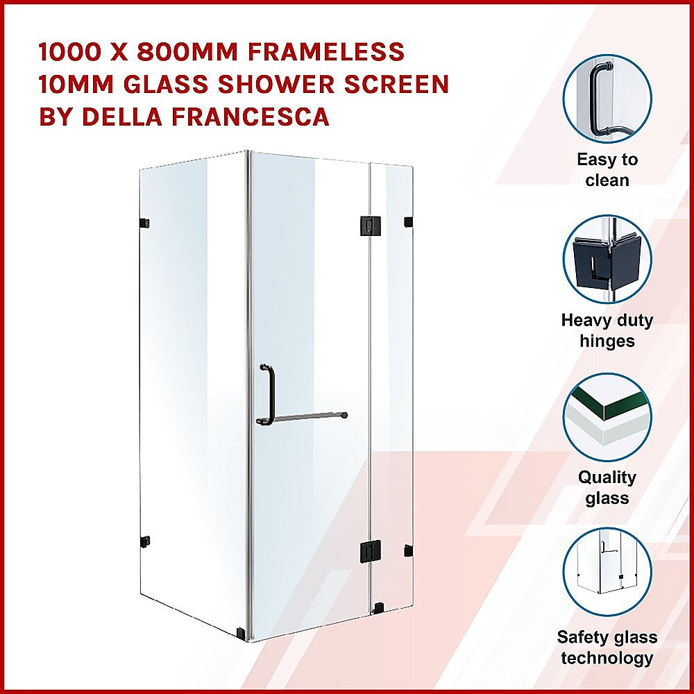 1000 x 800mm Frameless 10mm Glass Shower Screen By Della Francesca - SILBERSHELL