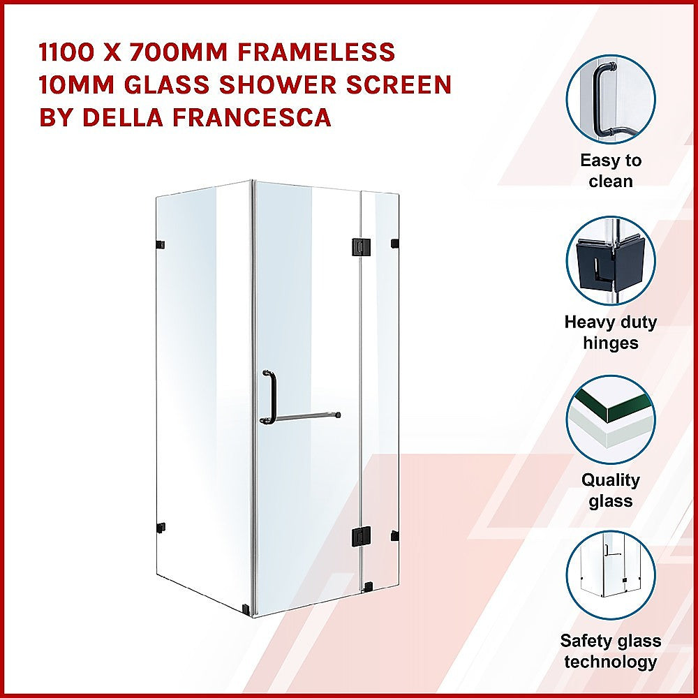 1100 x 700mm Frameless 10mm Glass Shower Screen By Della Francesca - SILBERSHELL