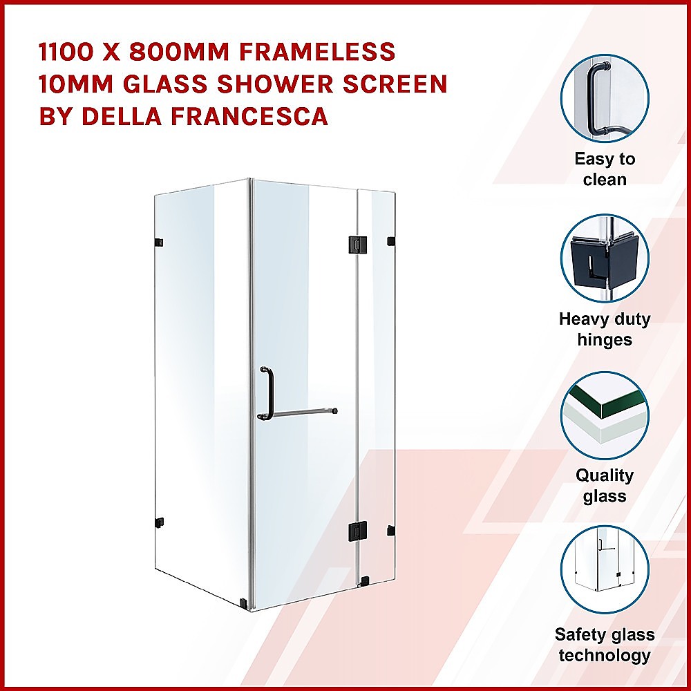 1100 x 800mm Frameless 10mm Glass Shower Screen By Della Francesca - SILBERSHELL