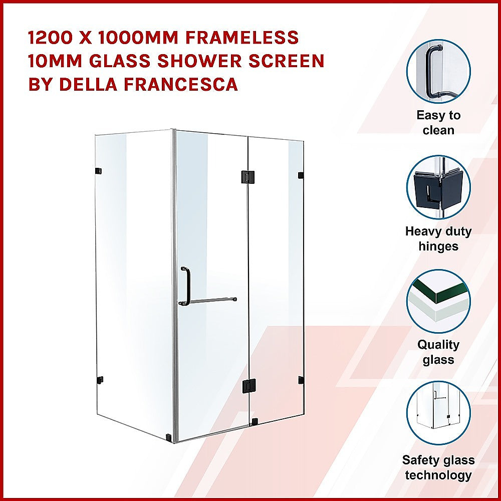 1200 x 1000mm Frameless 10mm Glass Shower Screen By Della Francesca - SILBERSHELL