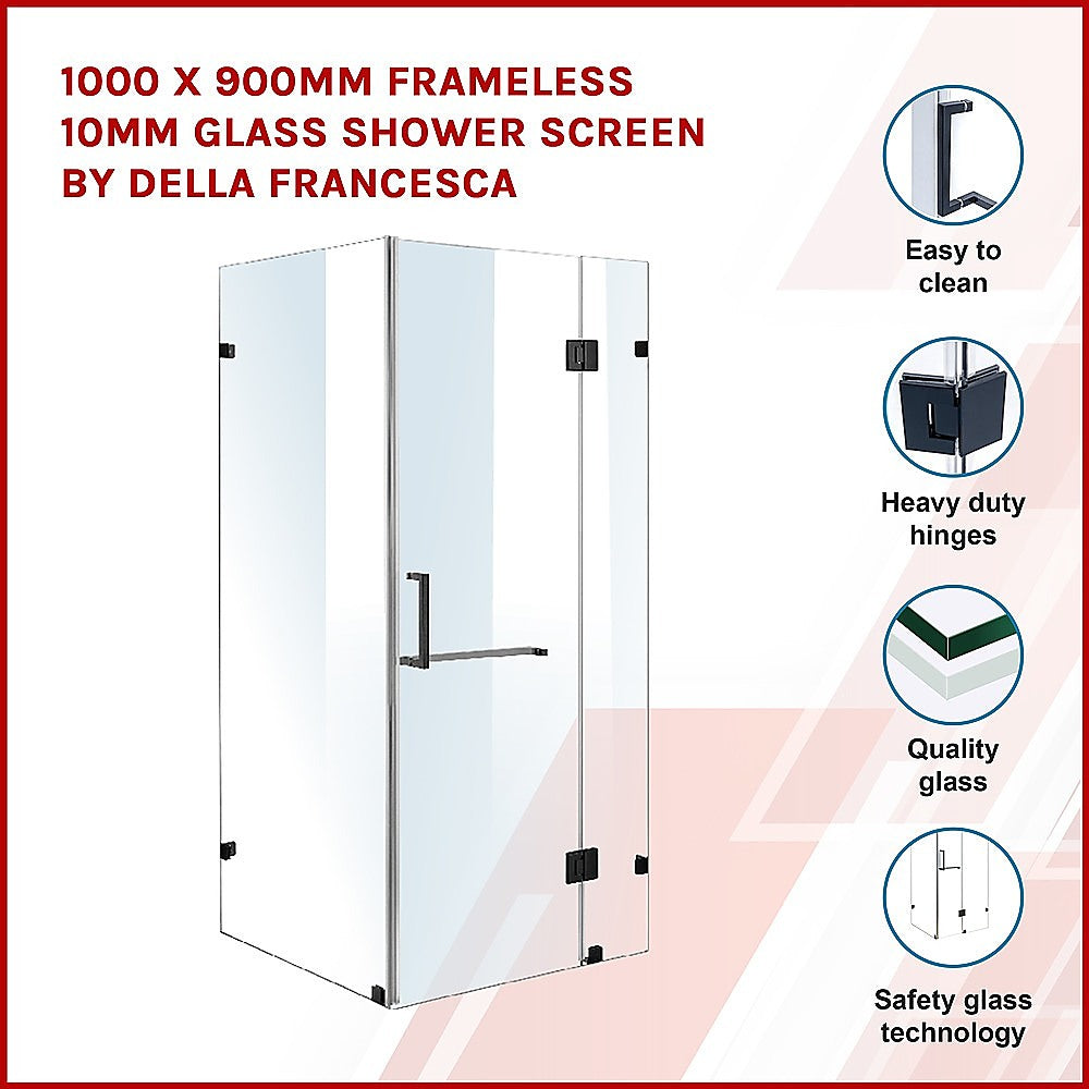 1000 x 900mm Frameless 10mm Glass Shower Screen By Della Francesca - SILBERSHELL