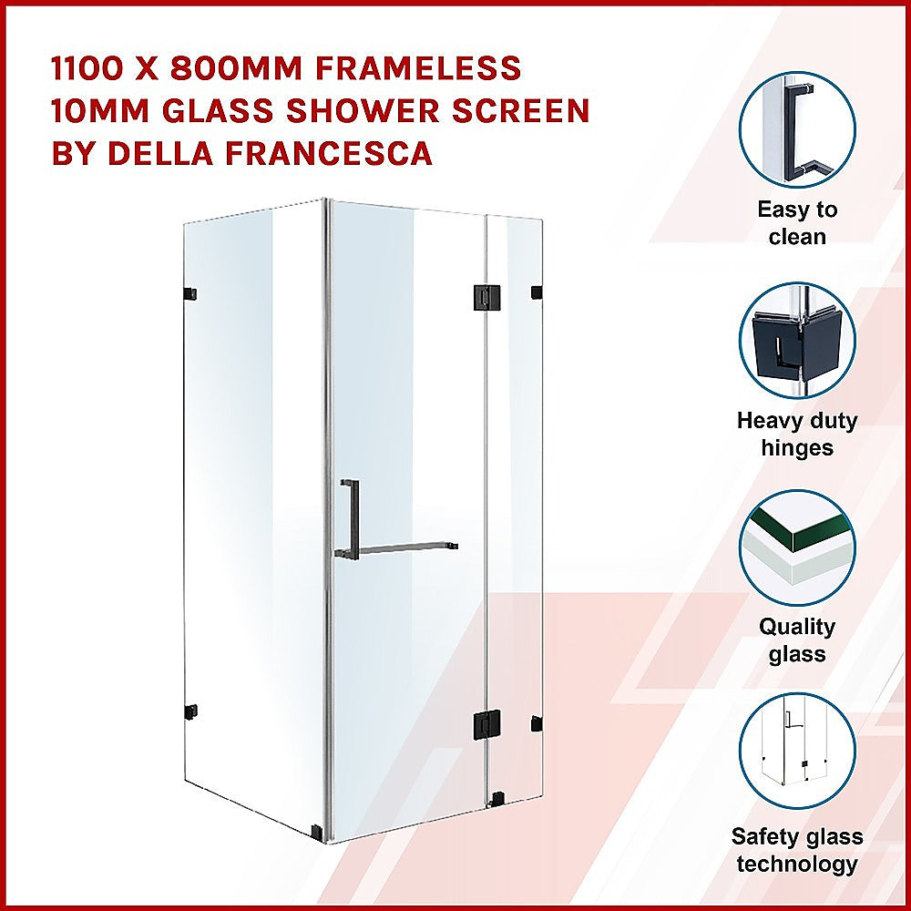 1100 x 800mm Frameless 10mm Glass Shower Screen By Della Francesca - SILBERSHELL