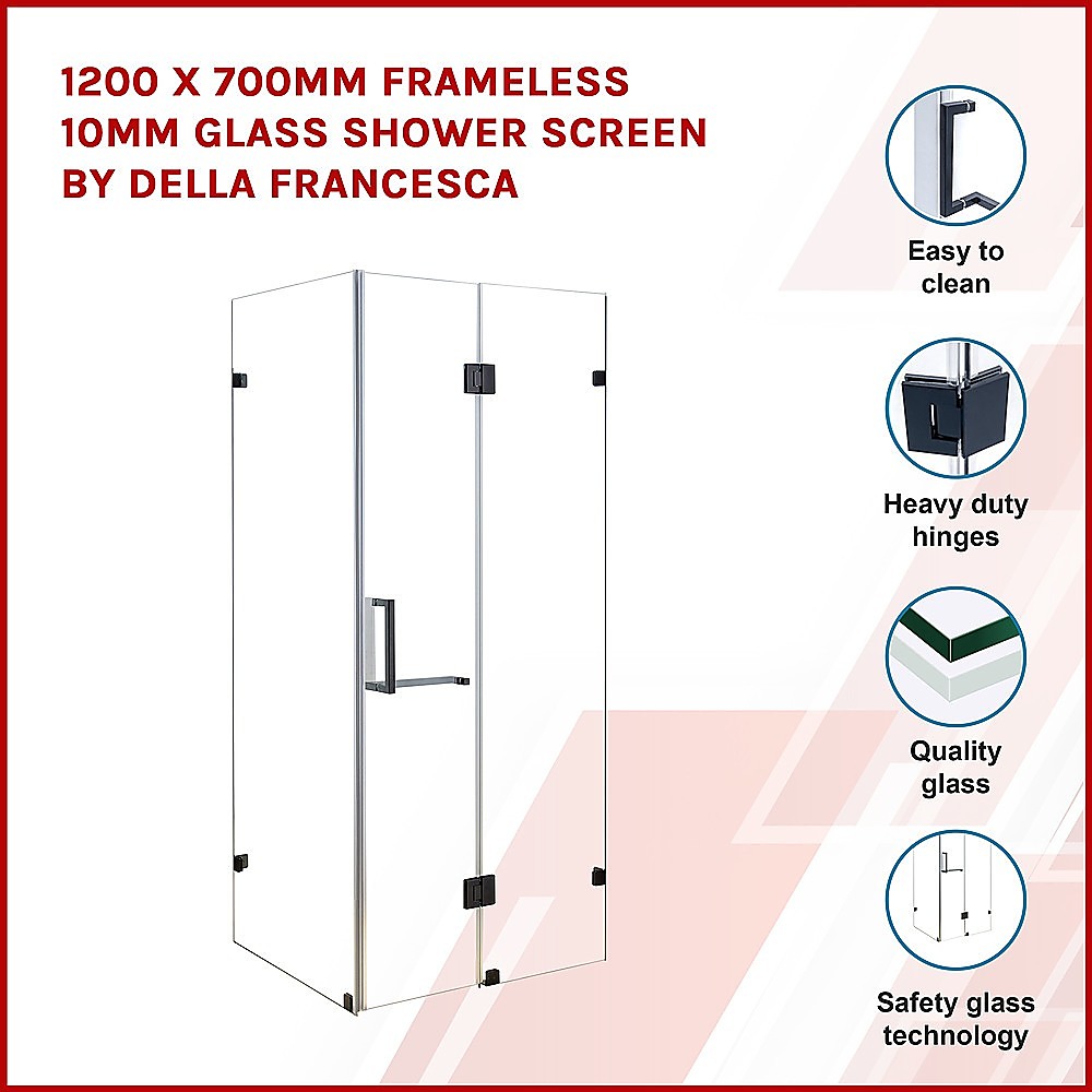 1200 x 700mm Frameless 10mm Glass Shower Screen By Della Francesca - SILBERSHELL