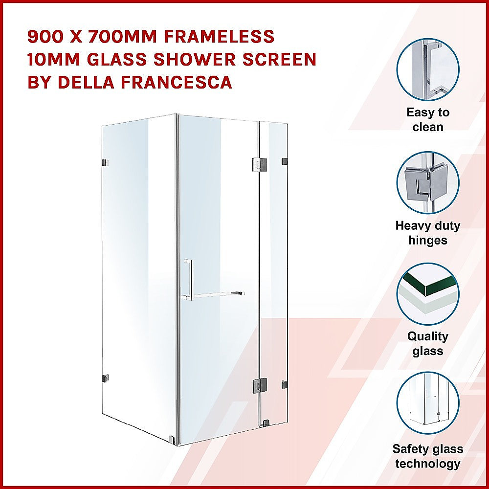 900 x 700mm Frameless 10mm Glass Shower Screen By Della Francesca - SILBERSHELL