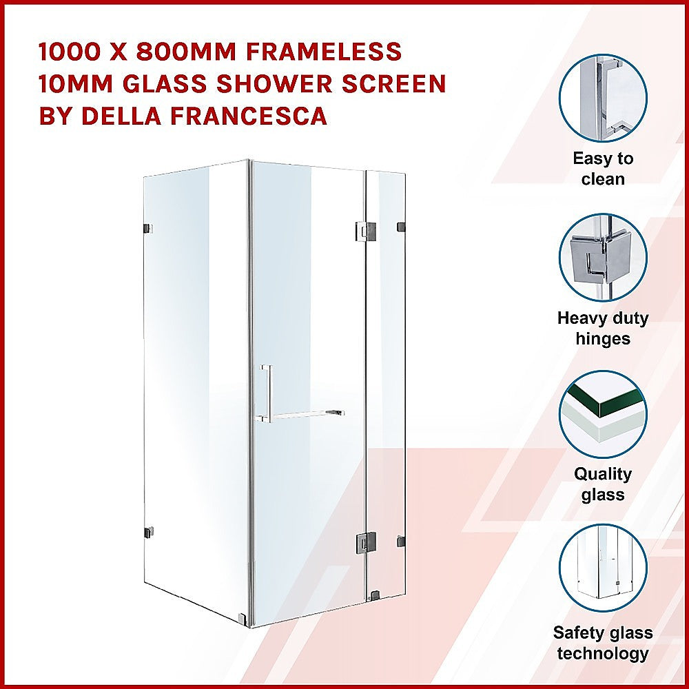 1000 x 800mm Frameless 10mm Glass Shower Screen By Della Francesca - SILBERSHELL