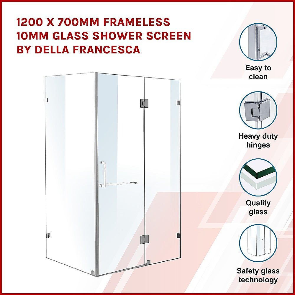 1200 x 700mm Frameless 10mm Glass Shower Screen By Della Francesca - SILBERSHELL