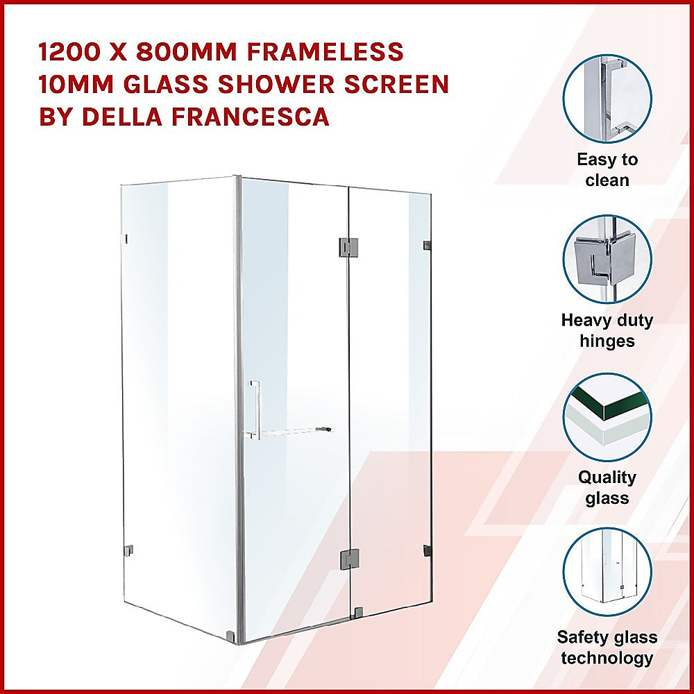 1200 x 800mm Frameless 10mm Glass Shower Screen By Della Francesca - SILBERSHELL