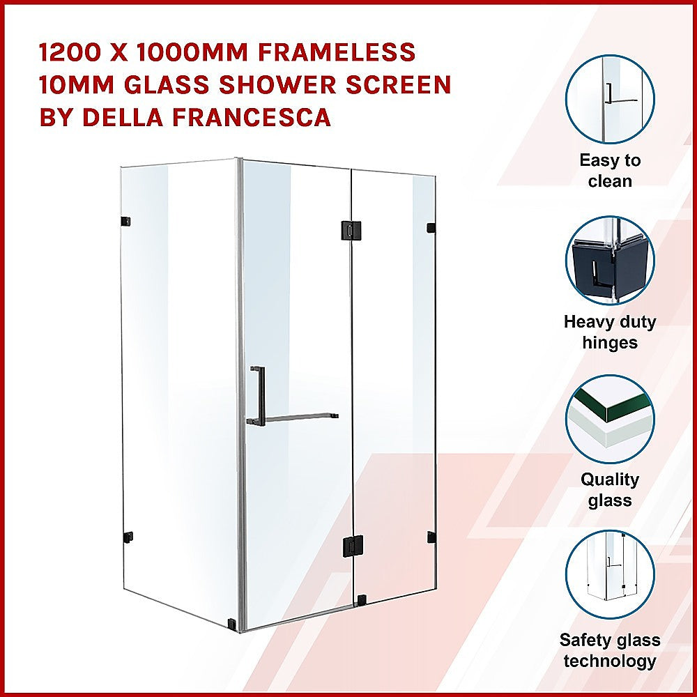 1200 x 1000mm Frameless 10mm Glass Shower Screen By Della Francesca - SILBERSHELL