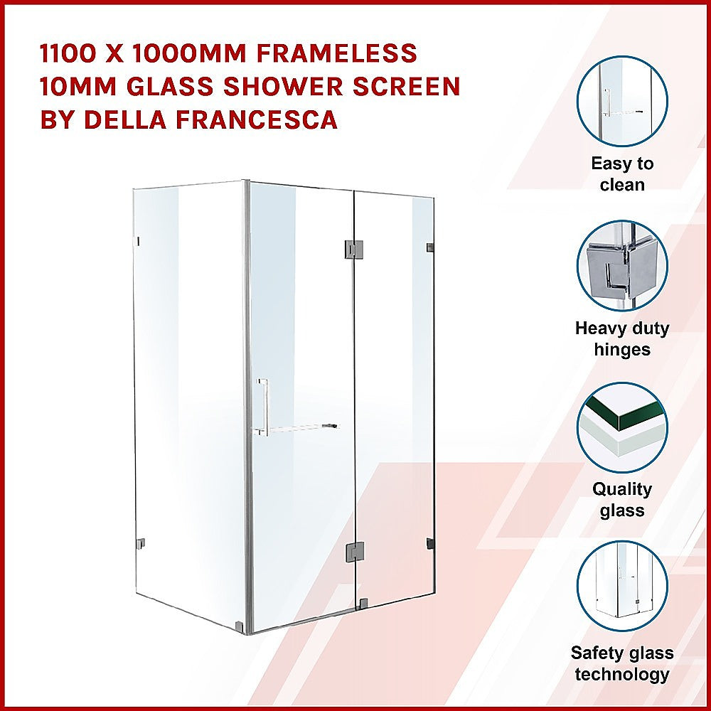 1100 x 1000mm Frameless 10mm Glass Shower Screen By Della Francesca - SILBERSHELL