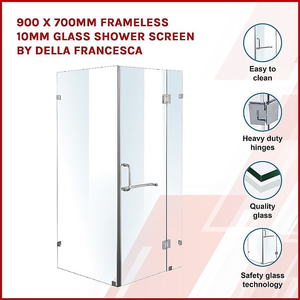 900 x 700mm Frameless 10mm Glass Shower Screen By Della Francesca - SILBERSHELL