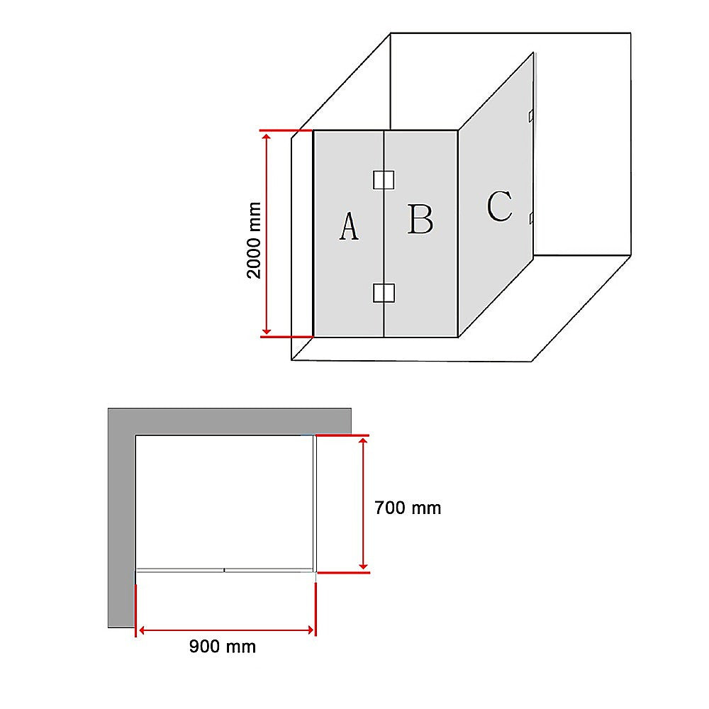 900 x 700mm Frameless 10mm Glass Shower Screen By Della Francesca - SILBERSHELL