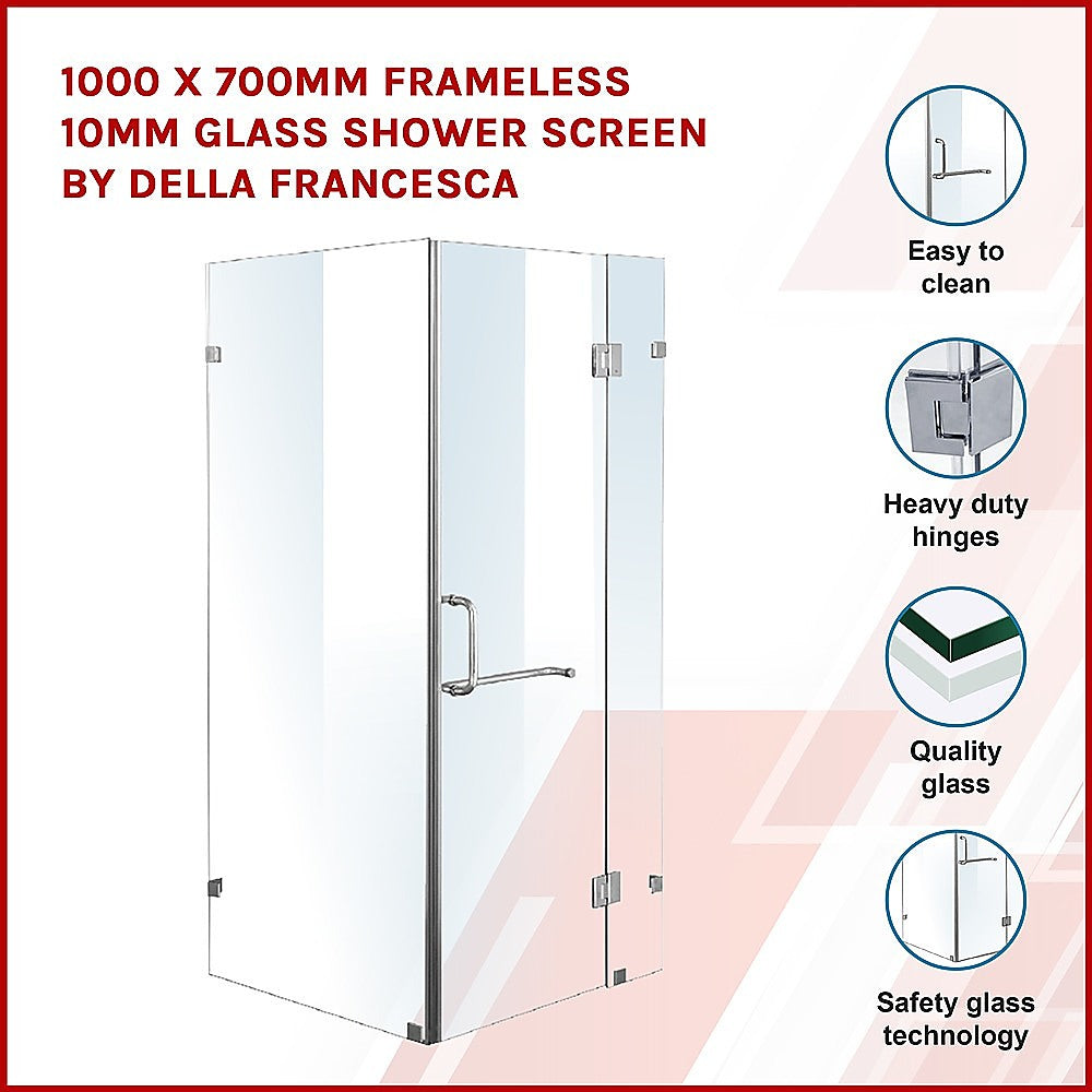 1000 x 700mm Frameless 10mm Glass Shower Screen By Della Francesca - SILBERSHELL