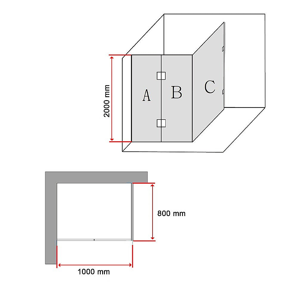 1000 x 800mm Frameless 10mm Glass Shower Screen By Della Francesca - SILBERSHELL