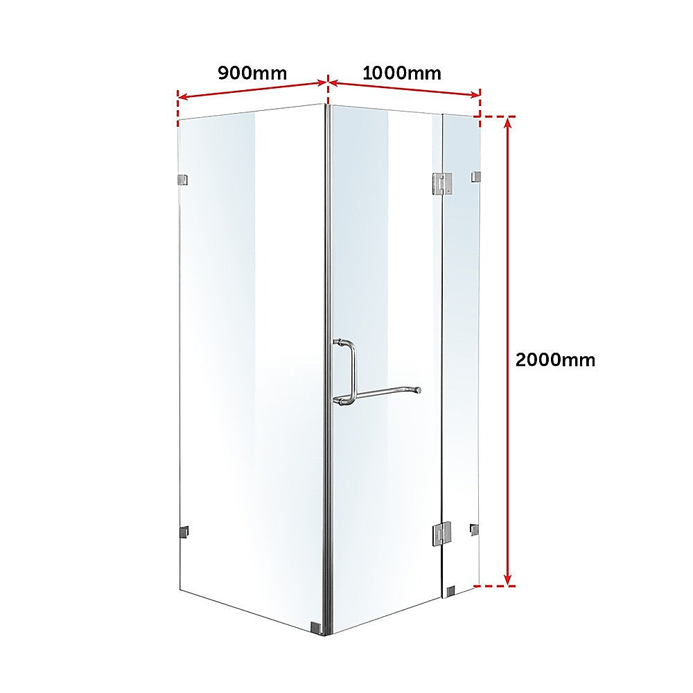 1000 x 900mm Frameless 10mm Glass Shower Screen By Della Francesca - SILBERSHELL