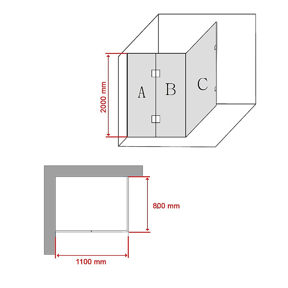 1100 x 800mm Frameless 10mm Glass Shower Screen By Della Francesca - SILBERSHELL