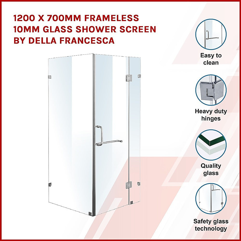 1200 x 700mm Frameless 10mm Glass Shower Screen By Della Francesca - SILBERSHELL