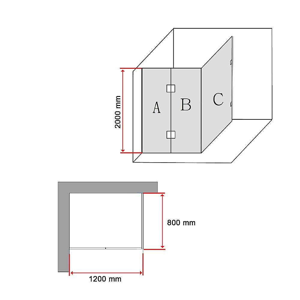 1200 x 800mm Frameless 10mm Glass Shower Screen By Della Francesca - SILBERSHELL