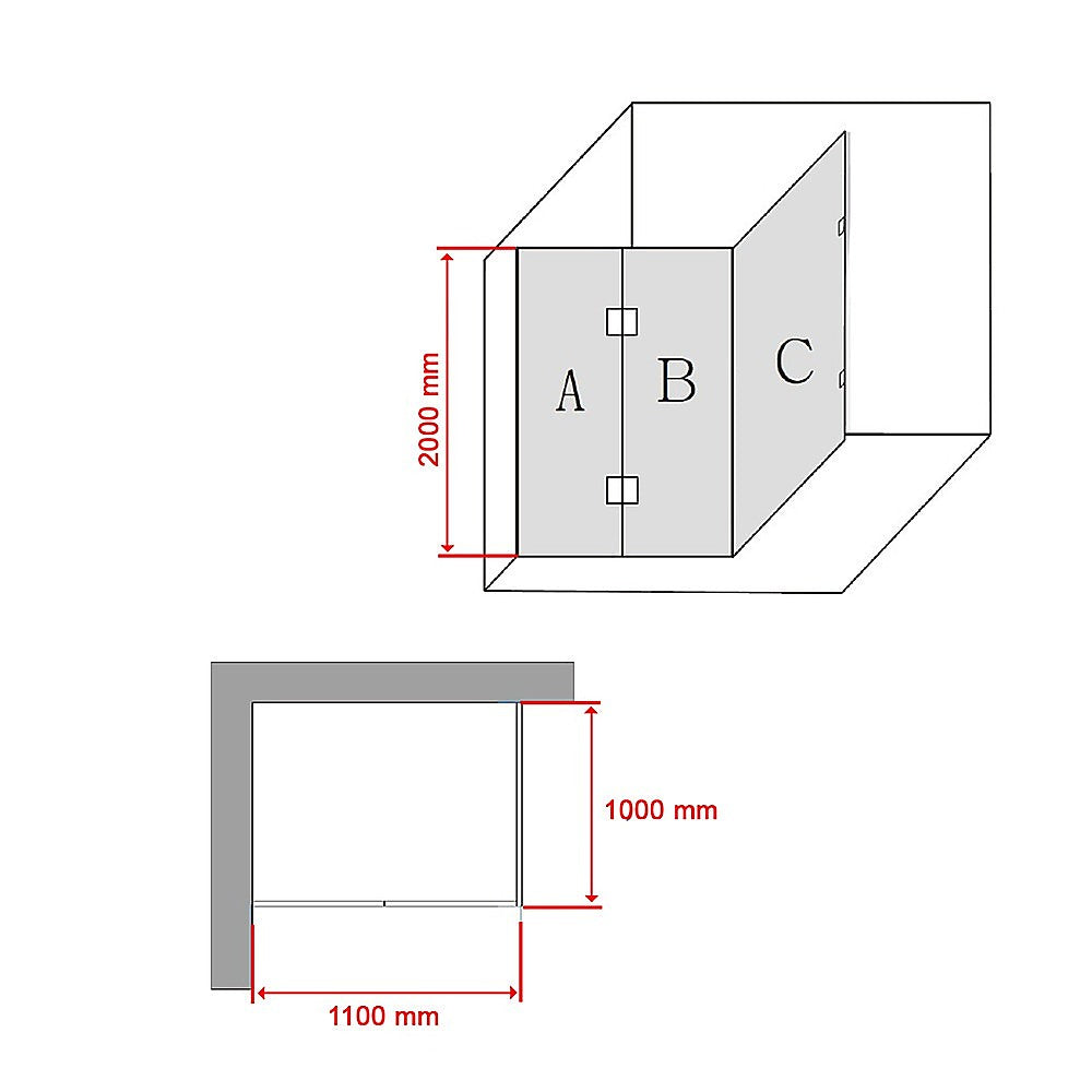 1100 x 1000mm Frameless 10mm Glass Shower Screen By Della Francesca - SILBERSHELL