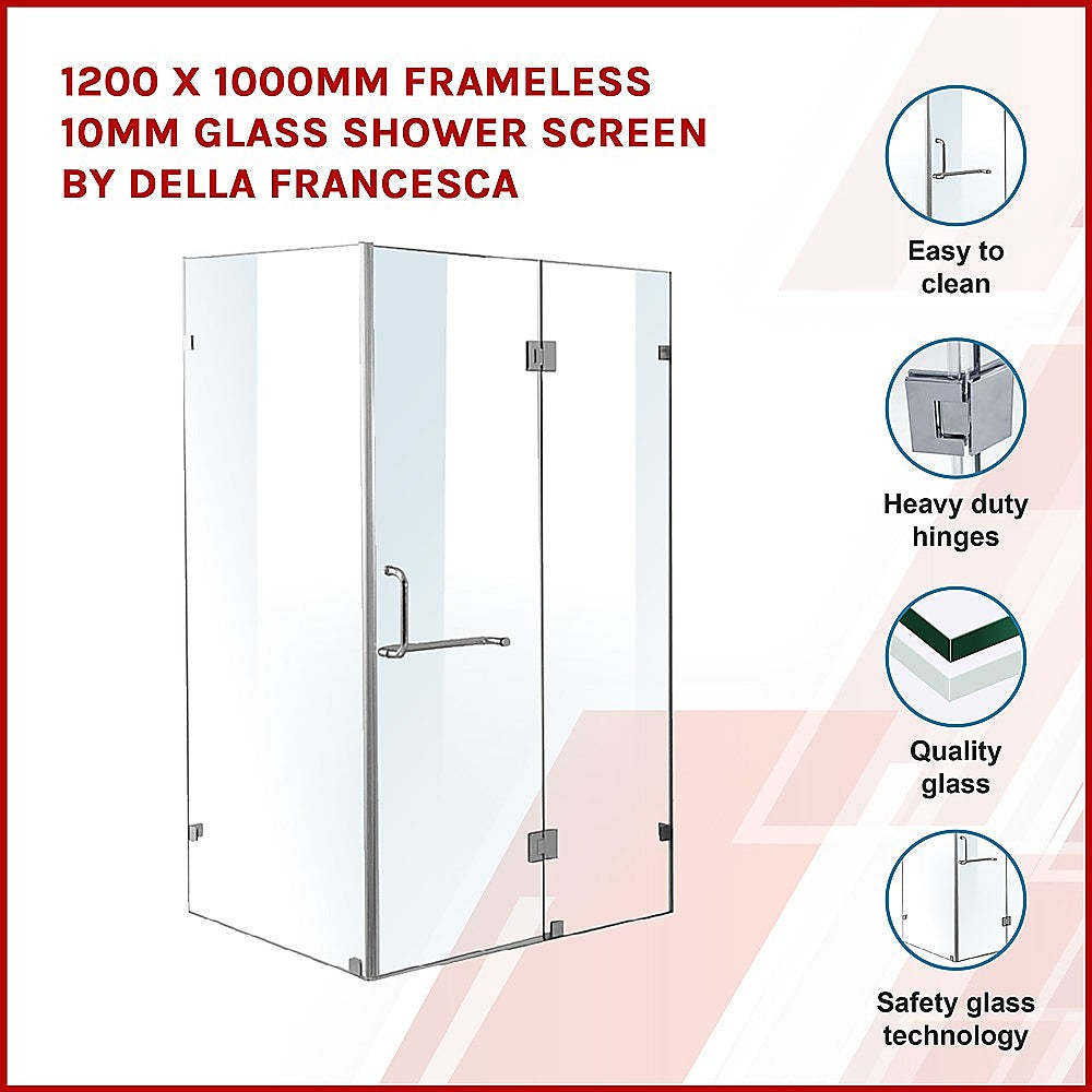 1200 x 1000mm Frameless 10mm Glass Shower Screen By Della Francesca - SILBERSHELL