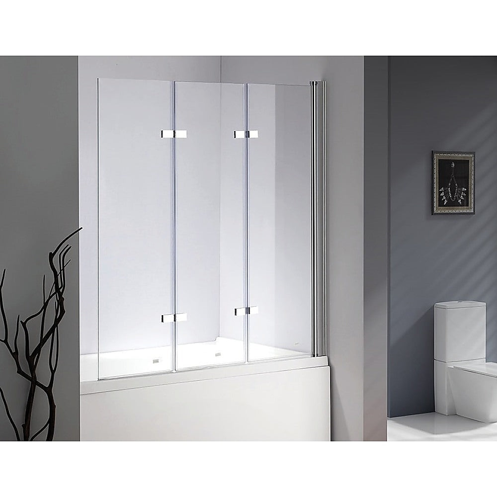 3 Fold Chrome Folding Bath Shower Screen Door Panel 1300mm x 1400mm - SILBERSHELL