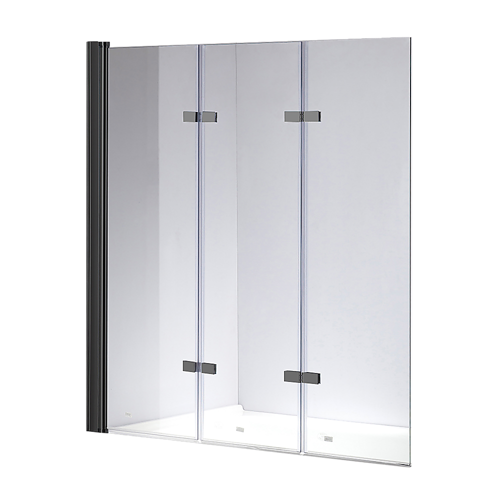 3 Fold Black Folding Bath Shower Screen Door Panel 1300mm x 1400mm - SILBERSHELL