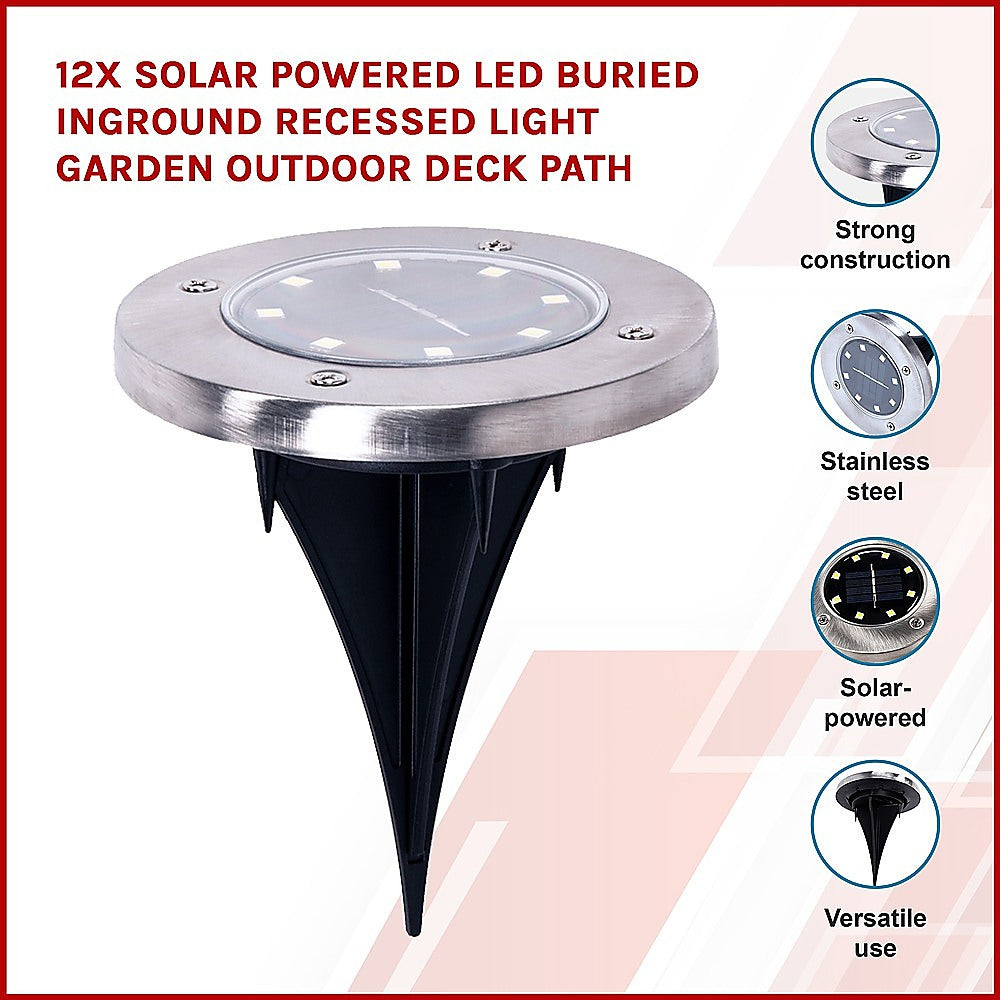 12x Solar Powered LED Buried Inground Recessed Light Garden Outdoor Deck Path - SILBERSHELL