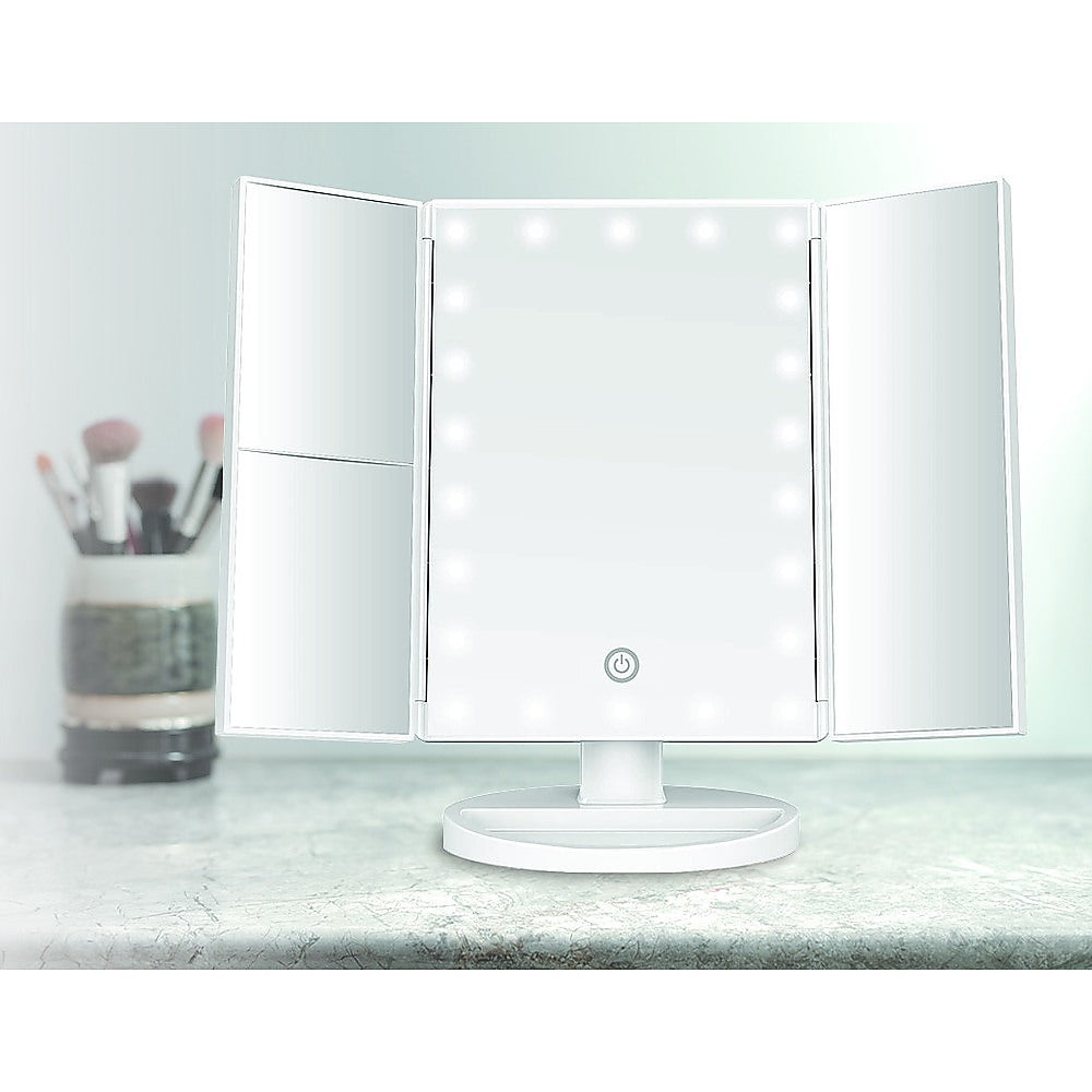 Makeup Mirror With LED Light Standing Mirror Magnifying Tri-Fold Touch - SILBERSHELL