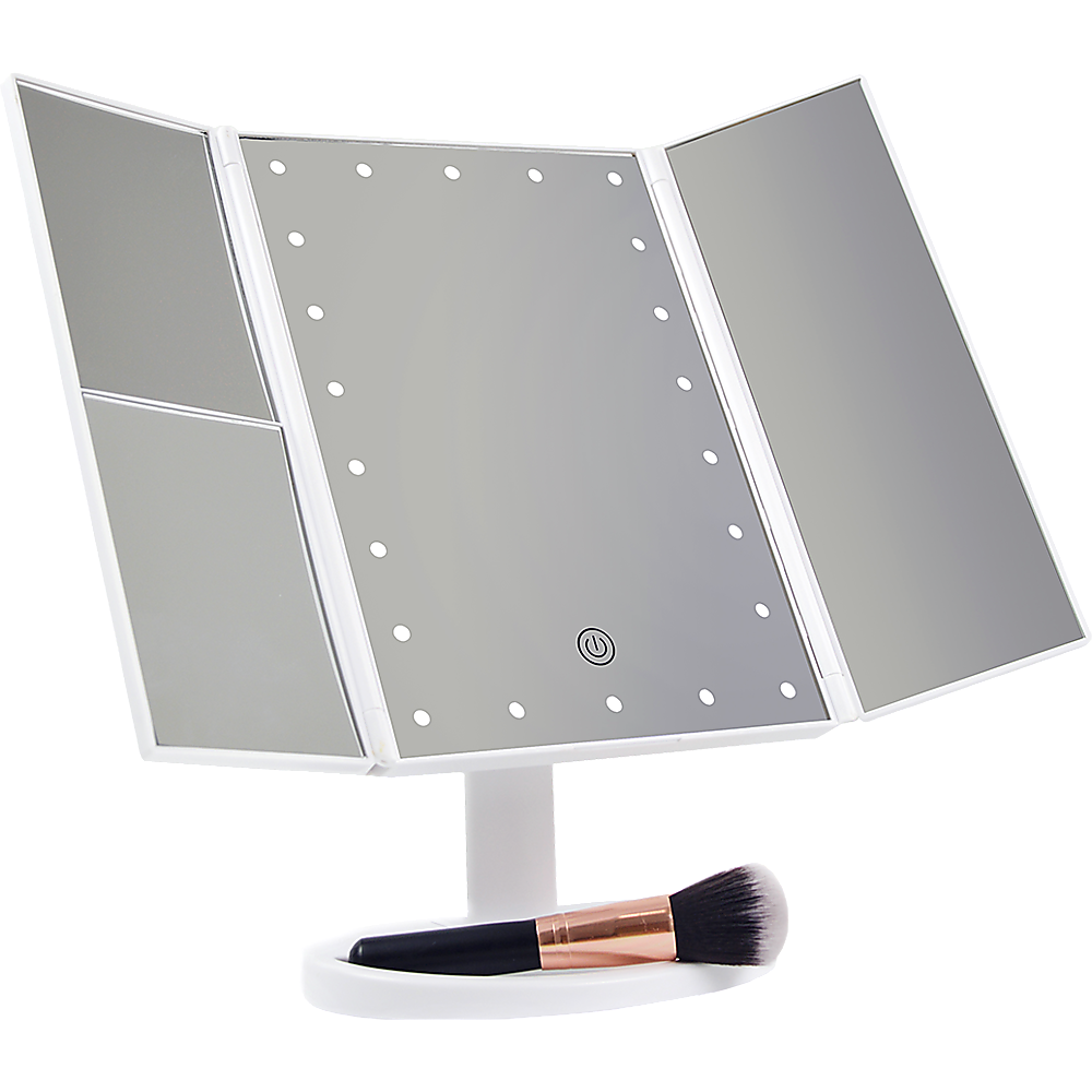 Makeup Mirror With LED Light Standing Mirror Magnifying Tri-Fold Touch - SILBERSHELL
