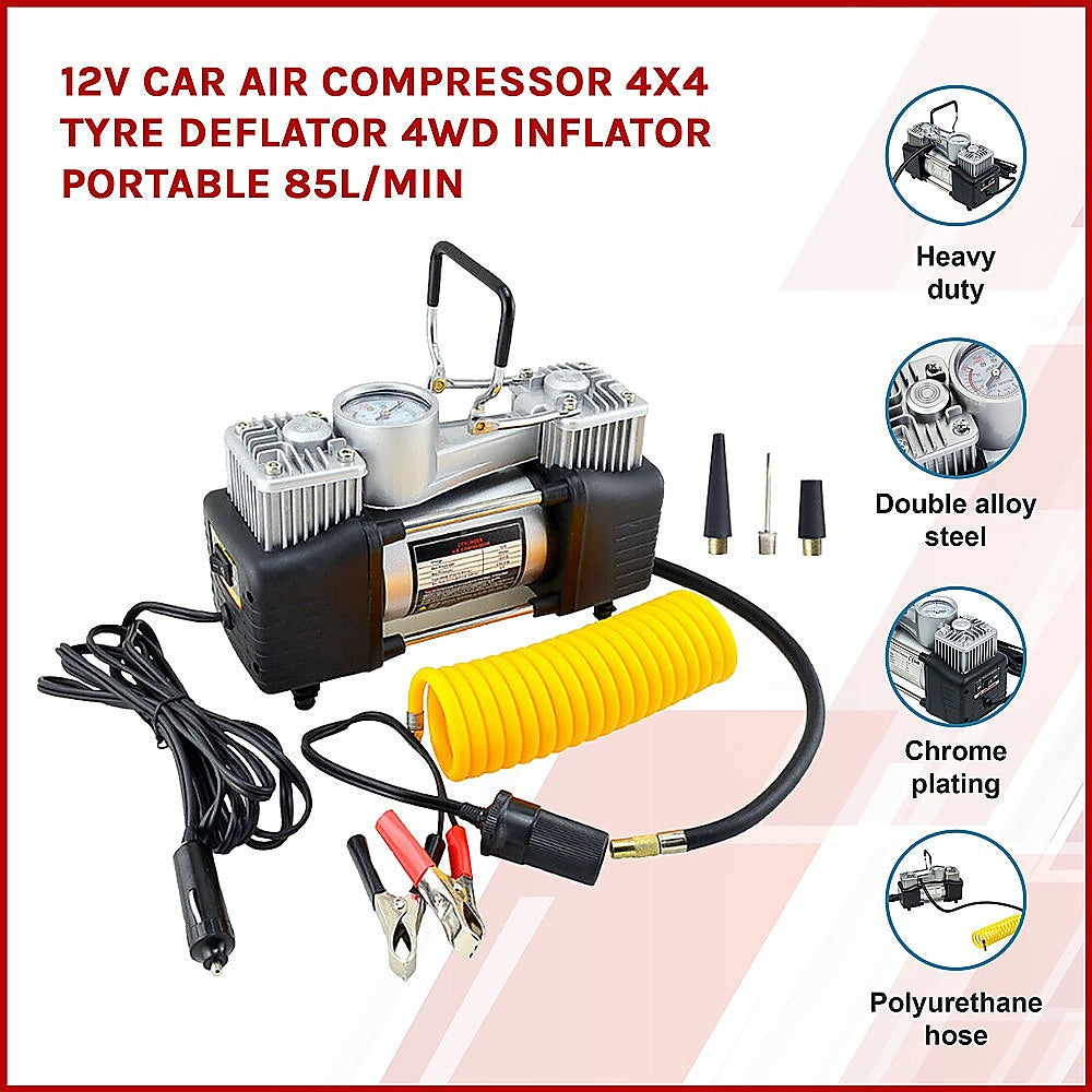 12V Car Air Compressor 4x4 Tyre Deflator 4wd Inflator Portable 85L/min - SILBERSHELL