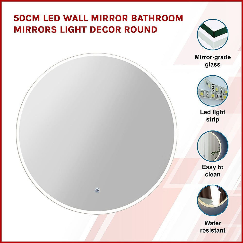 50cm LED Wall Mirror Bathroom Mirrors Light Decor Round - SILBERSHELL