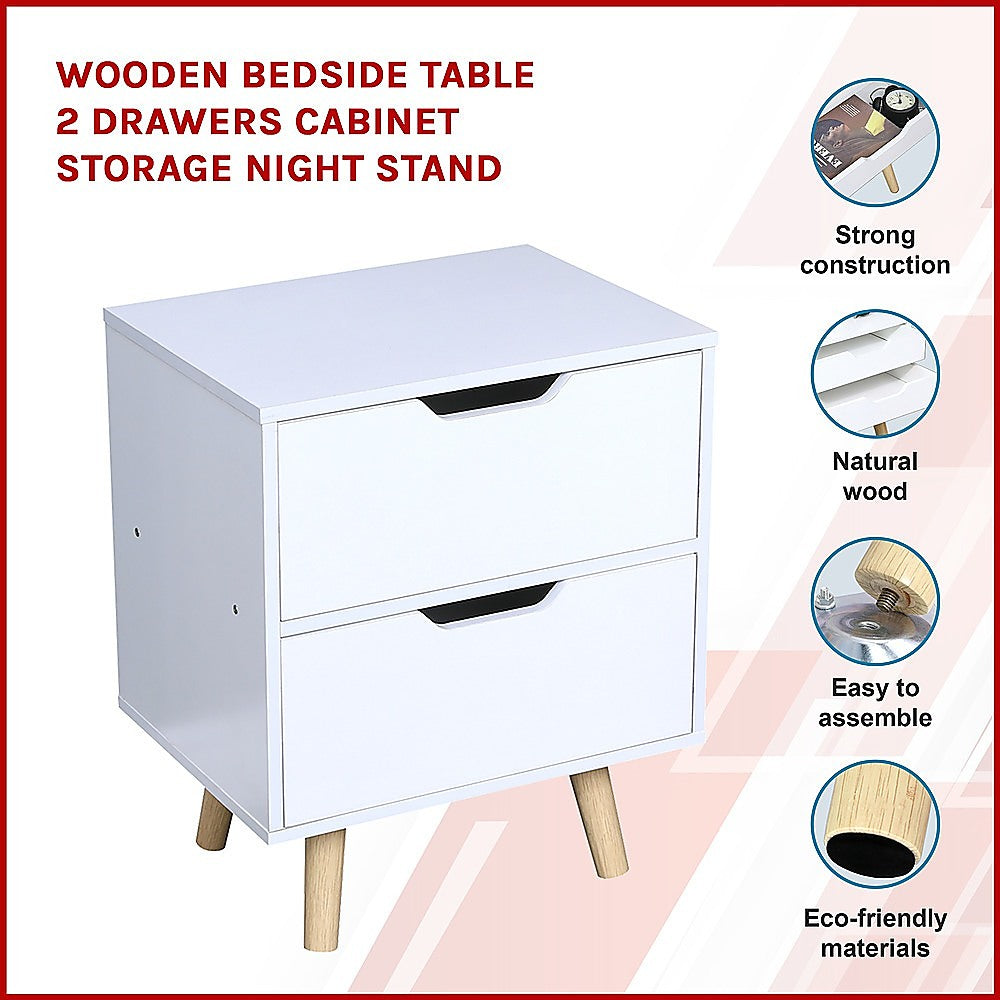 Wooden Bedside Table 2 Drawers Cabinet Storage Night Stand - SILBERSHELL