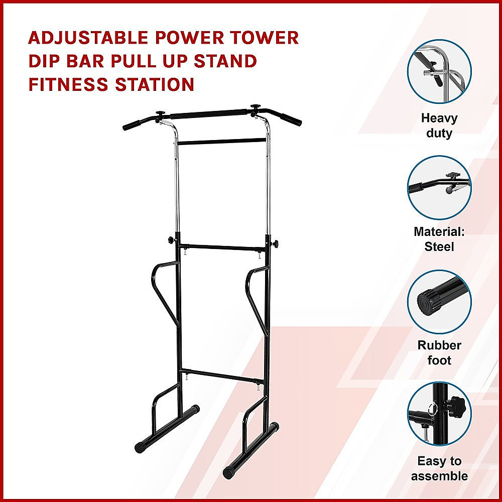 Adjustable Power Tower Dip Bar Pull Up Stand Fitness Station - SILBERSHELL