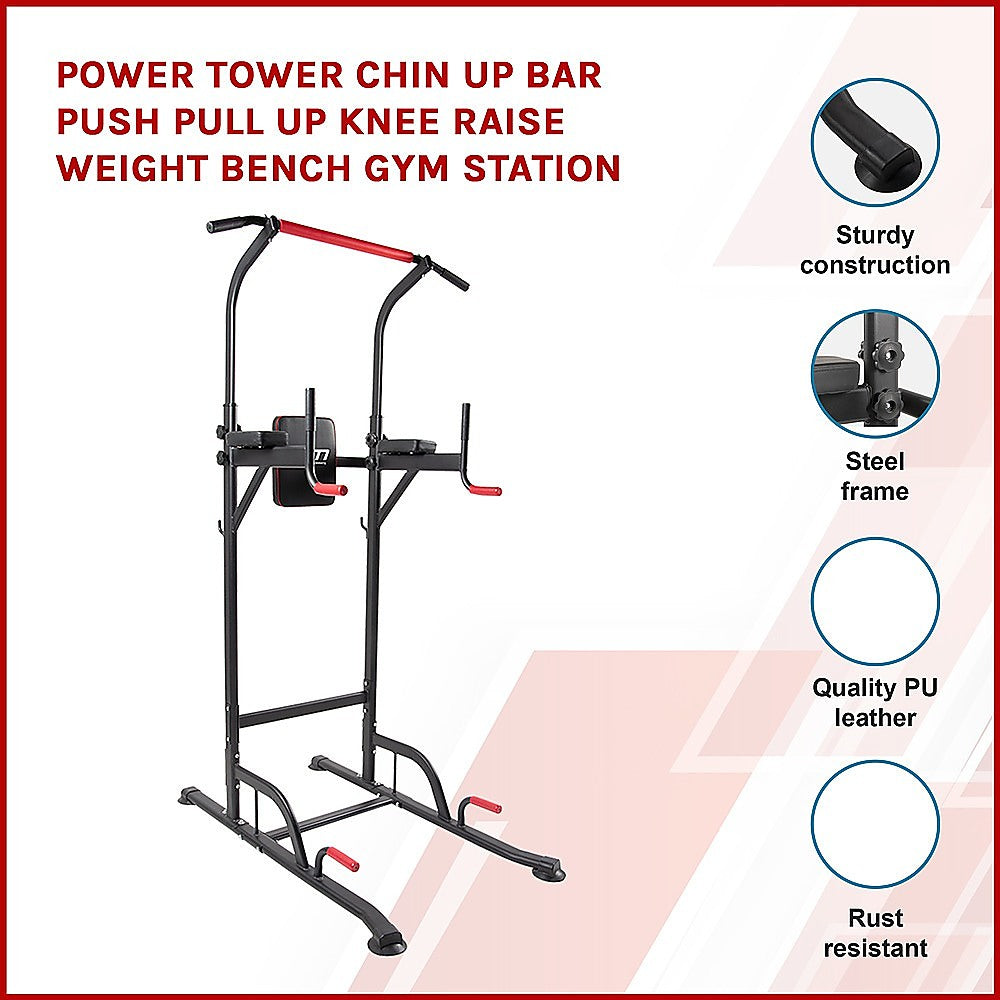 Power Tower Chin Up Bar Push Pull Up Knee Raise Weight Bench Gym Station - SILBERSHELL