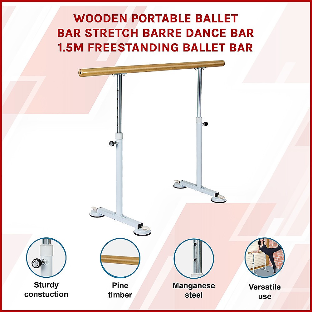 Wooden Portable Ballet Bar Stretch Barre Dance Bar 1.5M Freestanding Ballet Bar - SILBERSHELL